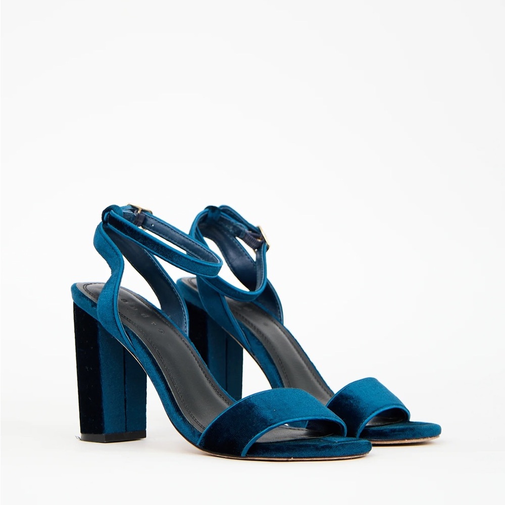 Sandro Peacock Blue Velvet Heeled Sandals - sz 39
